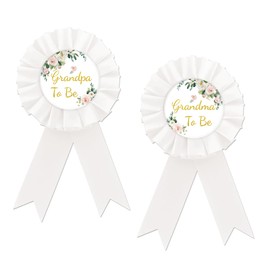 Grandma To Be Tinplate Badge Pin, White Rosette Greenery Grandpa To Be Button Pin, Flower Baby Shower Button Pin for Grandparents, Grandma Brooch Buttons for Gender Reveal/Welcome Baby Party to Wear