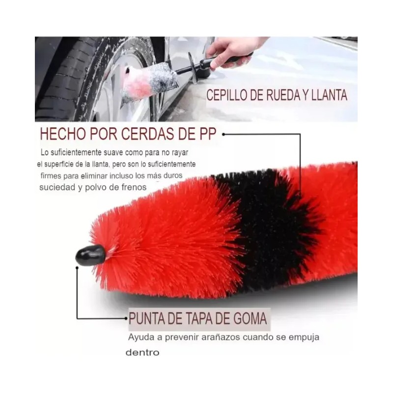 Cepillo Limpiador Rines Motor Cerdas Suaves Largo Flexible