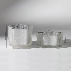Letine 10pcs Frosted Silver Ribbed Star Candle Cups - Assorted Height Tea Light Candle Holders, Mercury Glass Votives for Wedding, Fall Table Centerpiece& Holiday Decorations (Tall 2.44", Short 1.57")