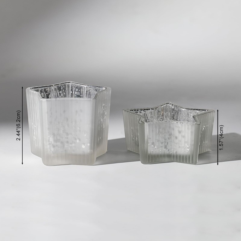 Letine 10pcs Frosted Silver Ribbed Star Candle Cups - Assorted
