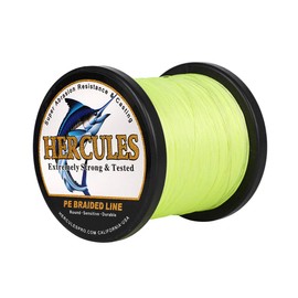 HERCULES Línea de Pesca Trenzada, 500 m, PE Dyneema 8 hebras, Verde fosforescente, 100lb/45.4kg 0.55mm