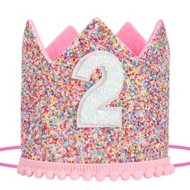 Eoopoon Rainbow Half Birthday Crown Hat - Party Decoration for Boy/Girl, Pink
