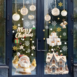 Maimegatt Christmas Window Clings for Glass Windows 9 Sheets Cute Santa Snowflakes 3D Winter Xmars Window Stickers Christmas Decor for Merry Christmas Decoration Window Shop Display