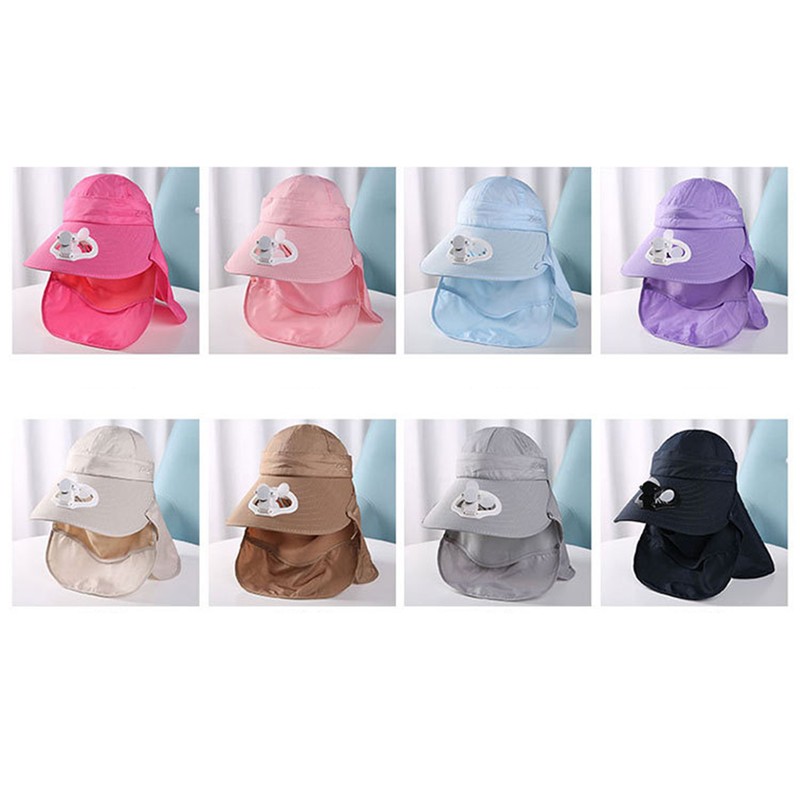 Summer Women USB Charging Fan Visor Hat with Face Neck