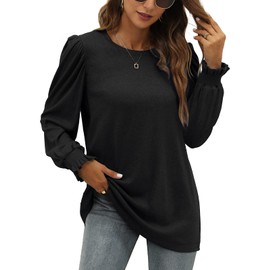 XIEERDUO Fall Clothes For Women 2024 Loose Fit Dressy Tee Shirts Tunic Tops Black XL