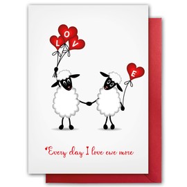 Valentines Card. Cute Sheep Design. Eco-friendly. A5 size. Valentine's Card with Red Envelope. Verse inside. Printed and Packed in UK.