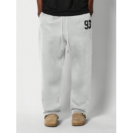 ZAFUL Men's Baggy Casual Pants Letter Graphic Sweapants Drawstring Lounge Straight Leg Track Pants with Pockets(1-Grey, M)