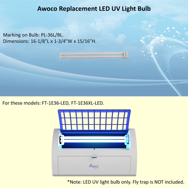 Awoco 2 Pcs Type E-LED UV Tube PL-36L/BL 13 W