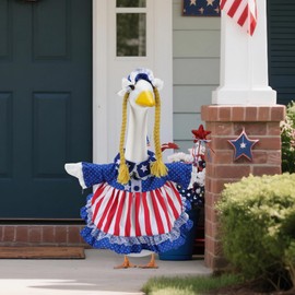 EKOREST 4th of July Porch Goose Outfits for 23 Inch Lawn Statue, Patriotic Costume for Plastic/Cement Statue, Duck Sculpture Clothes for Anniversary Garden Decoration