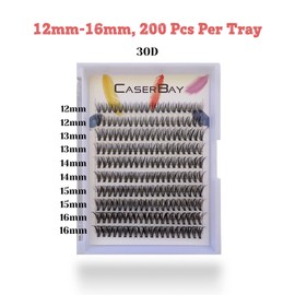 CB Cluster Lashes, 200 Pcs Large Tray, Individual Eyelash, 12mm-16mm, 20D 30D 40D, C, D Curl, DIY Volume Eyelash Extensions At Home Or Professional Makeup, D Curl, 12-16mm Mix Tray, 30D