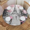 Famame Eiffel Tower Pink Lovers Paris Fitted Round Tablecloth Waterproof