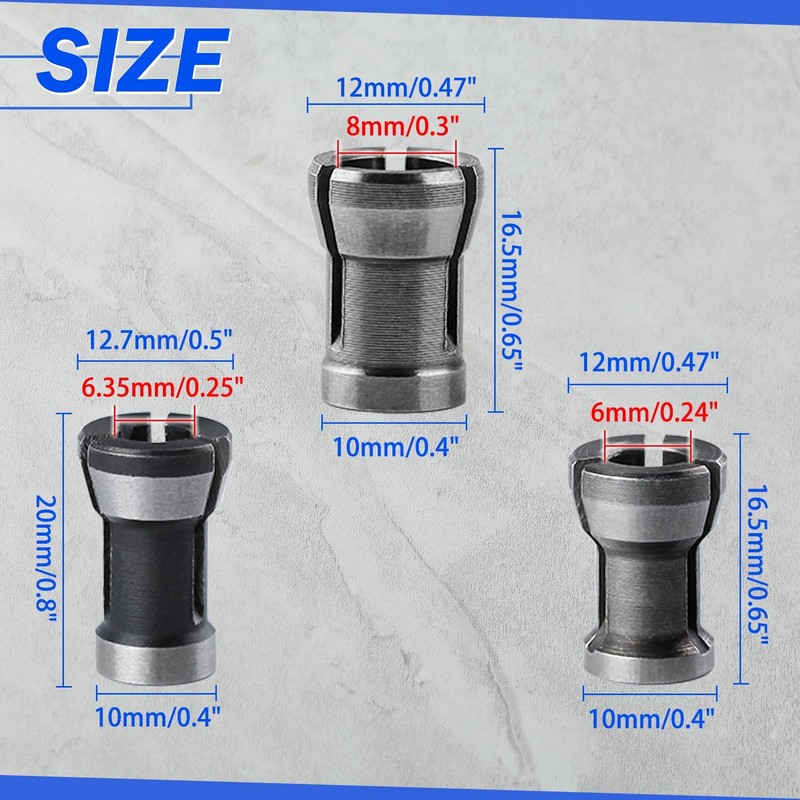 LEONTOOL 3 Pcs Die Grinder Collet Adapter - 6mm, 6.35mm,