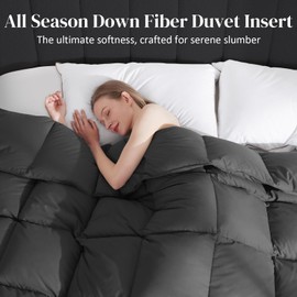 Dreamhood Down Fiber Comforter King Size 106x90 Fluffy Duvet Insert Feather and Down Fiber Filling Ultra Soft Dark Grey All Season Comforter with Corner Label