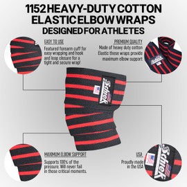 Schiek Sports Model 1152 Heavy-Duty Cotton Elastic Elbow Wraps - Black/Red