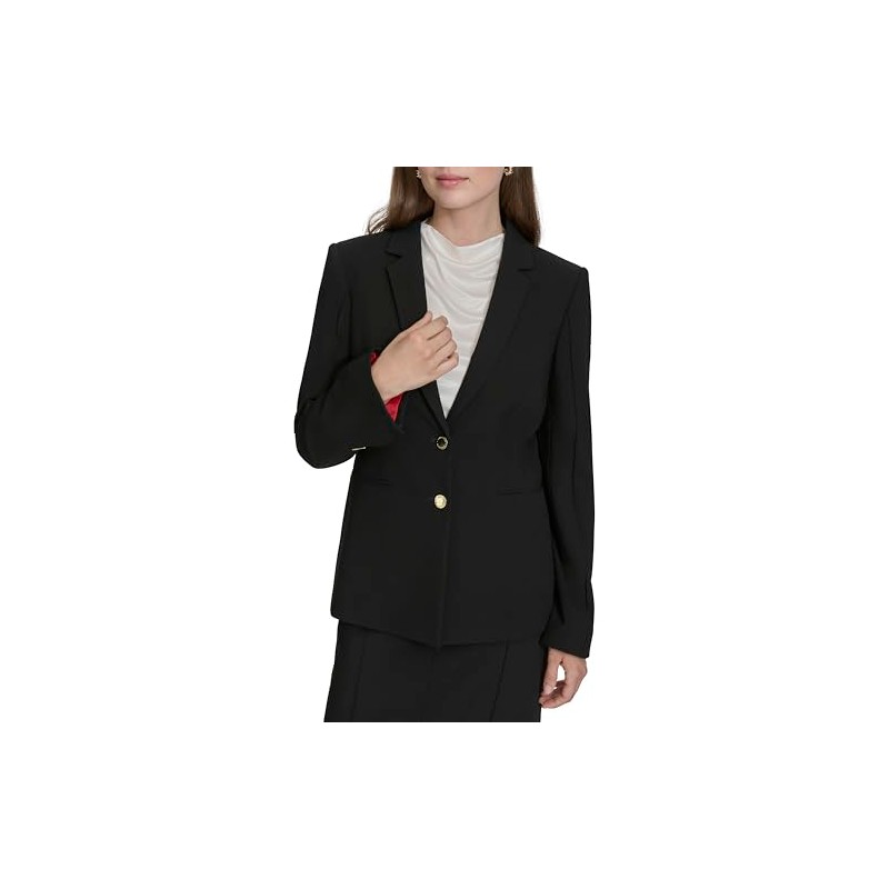 Halston Women's Two Button Woven Office Workwear Blazer, Black