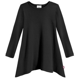 City Threads Sharkbite Shark Bite Girls Long Sleeve Tshirt Dress - Casual Everyday Cute Top Tunic Blouse Soft Natural Cotton Perfect for Sensitive Skin SPD Sensory Friendly, Black, 8