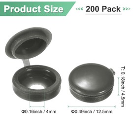 M METERXITY 200-Pack Plastic Hinged Screw Cover Caps, 4mm Shutter Screws with Caps, Fold Snap Washer Covers, Washer Flip Protection Covering M3 M4 M5 Screws Heads [Dark Gray]