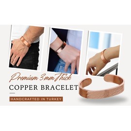 DEMMEX Premium 3mm Thickest Pure Turkish Copper Bracelet - Uncoated, Non-Magnetic, Adjustable - 1/8"" Copper Thickess, Thickest of its Kind & A Statement Piece - Summer 2024, Unisex (Copper), Medium
