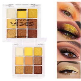 Punk Gold Glitter Eyeshadow 9 Colors, Eye Shadow Palette, Yellow Highlight Palette, Golden Eye Shadow Palette - 08# Lemon Yellow