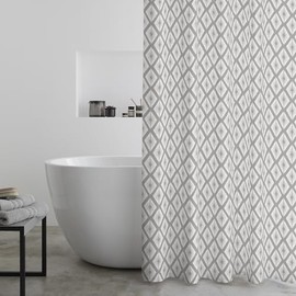 Catherine Lansfield Aztec Diamond180x180cm Shower Curtain Panel Silver Grey