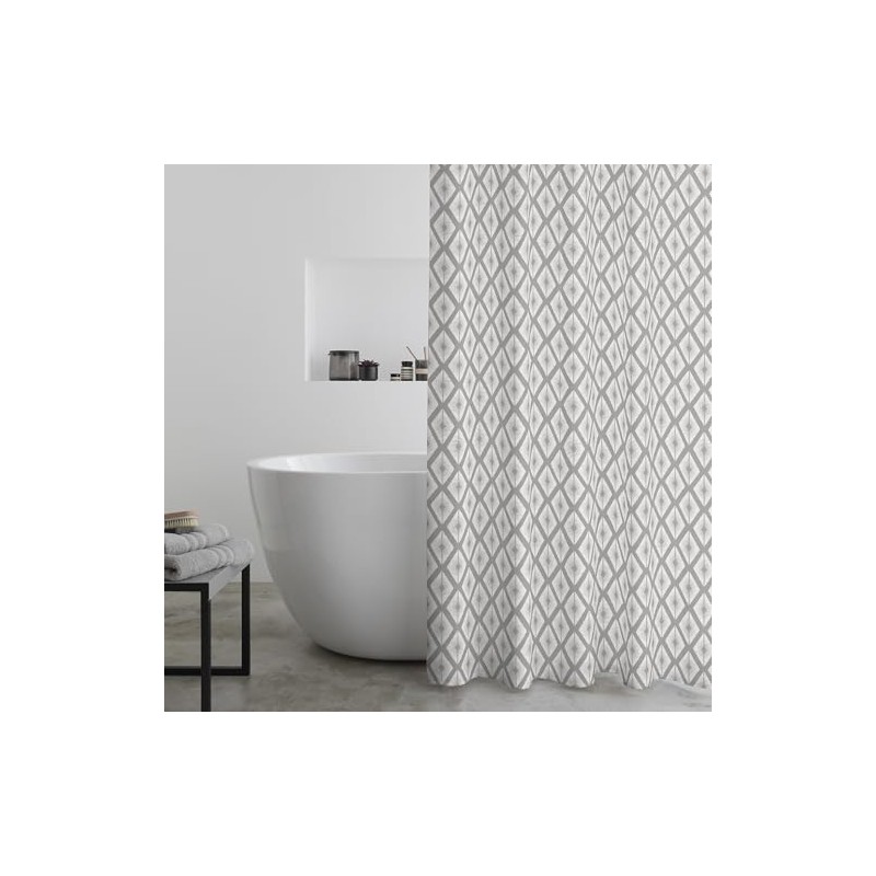 Catherine Lansfield Aztec Diamond180x180cm Shower Curtain Panel Silver Grey