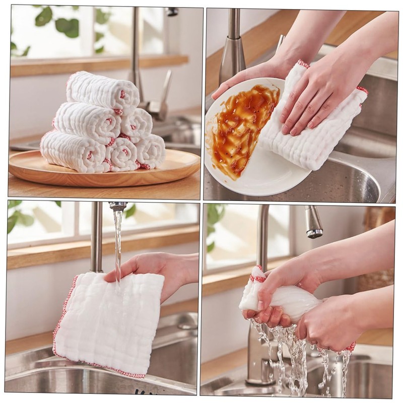 CHILDWEET 6Pcs Ultra Absorbent Cotton Kitchen Dishcloths Thick Cleaning Towels