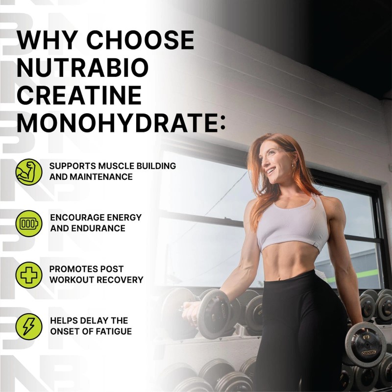 Nutrabio Pure Micronized Creatine Monohydrate Powder Supplement, Unfla