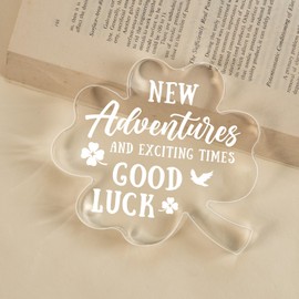 Leaving Gifts for Colleagues Women Men - Good Luck New Adventures Presents for Colleagues Friends Teacher Coworker Work Leaving, Gifts Acrylic Clover Plaque with Good Luck, New Job Gift New Home Decor