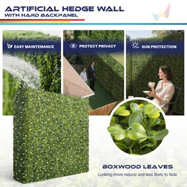 Windscreen4less 36Wx18Hx6D inches Artificial Boxwood Hedge Wall, Green Plant Fake Grass Background Partition, Outdoor Privacy Wall for Indoor, Garden, Party Decoration (White Flowers Included)