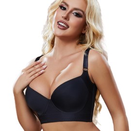 Simpyiss Minimizer Bra T Shirt Bra Bra Wide Back Band Full Coverage Push Up Bra(Black,42D)