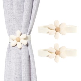 HEAVYWOOD Curtain Tieback 2 Pack Boho Daisy Curtain Holdbacks Three Cute Flower Tie Back for Curtain Elegant Boho Home Decor (Beige Daisy)