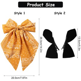 LINKPEACE 6 PCS Hair Bows for Women, Silk Satin Hair Ribbon Clip Oversized Long Tail, Big Hair Ribbon Clip for Girls Big Bow Hair Clip Ponytail Hair Accessories (Floral-Print)