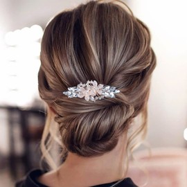 TseenYi Crystal Flower Hair Clip Gold Rhinestone Gemstone Hair Clip Vintage Crystal Hair Clip Bling Bridal Flowers Hair Pins Wedding Headwear Women and Girls (with Transparent Crystal