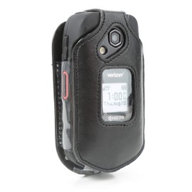 BELTRON Leather Fitted Case for Kyocera DuraXV LTE E4610 (Verizon), DuraXE E4710 (AT&T) - Features: Rotating Belt Clip, Screen & Keypad Protection, Secure Fit