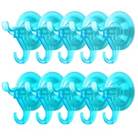 Antimbee Suction Cup Hooks,10 Pack Clear Shower Suction Hooks, Heavy Duty Vacuum Suction Cups, Removable Reusable Bathroom Suction Hooks for Window, Tile Wall, Glass Door (Transparent Cyan)
