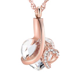 shajwo Cremation Jewelry Crystals Heart Urn Pendants Keepsake Memorial Necklaces for Human Ashes Locket Holder for Women Gilrs (Rose Gold)