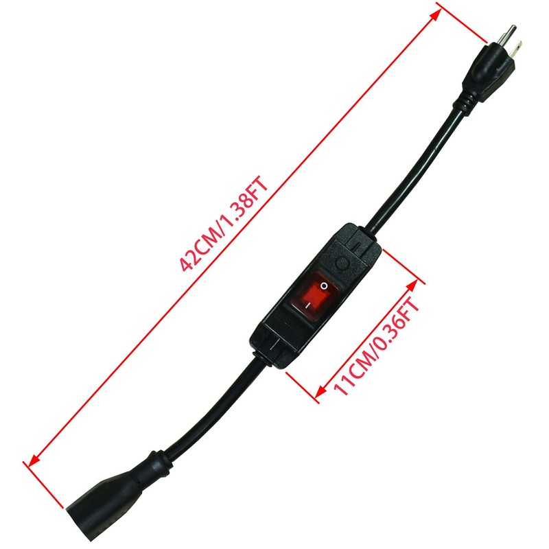 Black 3 Prong Extension Cord with Waterproof Switch，14AWG Heavy Duty