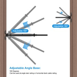 10 Pair 1/8" Adjustable Angle Stair Cable Railing Kits, Swage Toggle Turnbuckle Hardware for 2"x2", 4"x4" Wood Posts, Stainless Steel Wire Railing Kits, Black Deck Stair Railing System, RGW01