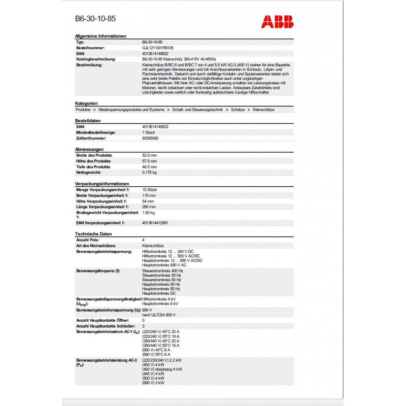 ABB Stotz Kleinschütz B6-30-10-400AC