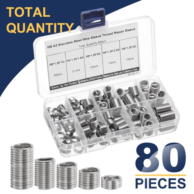 sourcing map 80pcs Wire Thread Insert Kit M8 x 1.25