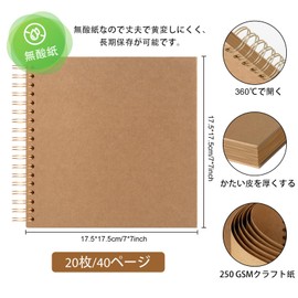 AIOR Scrapbooking Album, Handmade Photo Album, Easy to Carry, Durable, Album, 20 Sheets, 40 Pages, 6.9 x 6.9 inches (17.5 x 17.5 cm), Cutout Book, Memorial Book, DIY Photo Book, Birthday, Baby Photo