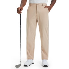 Libin Men's Golf Pants 30" Quick Dry Lightweight Classic Fit Stretch Work Dress Business Casual Pants for Men Comfy Lounge Trousers with Pockets, Khaki, 40W x 30L