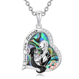 LILALO Nightmare Necklace Gifts Sterling Silver Jack and Sally Necklaces Heart Abalone I Love You Forever Skull Jewelry Anniversary Christmas Gift for Women Wife Girlfriend Daughter