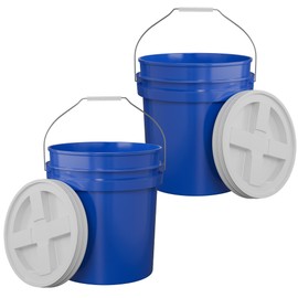 5-Gallon Dark Blue Bucket Pail with Gamma Seal Screw on Airtight Lid, Metal Handles with Plastic Grip for Easy Carrying, Stack and Store, Heavy-Duty 90MIL Extra Durable, Food Grade, BPA Free - 2 Pack