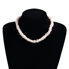 White Puka Shell Necklace for Women Men Shell Beach Choker Necklace Bohemian Surfer Necklace Irregular Shell Necklace Boho Ocean Theme Summer Necklace Hawaiian Beach Charm Jewelry for Women (White)