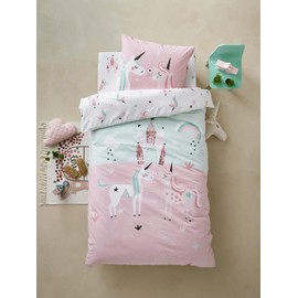 VERTBAUDET Girls' Unicorn Bedding Set, Oeko-Tex, Pink, 140 x 200 cm, 50 x 75 cm