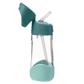 b.box 15oz Tritan Kids Water Bottle – Toddler Drink Bottle with Straw for School, Daycare, Travel w/Easy-Grip Triangular Design, Leak Proof Lid & Handle, BPA Free, Dishwasher Safe (Emerald Forest)