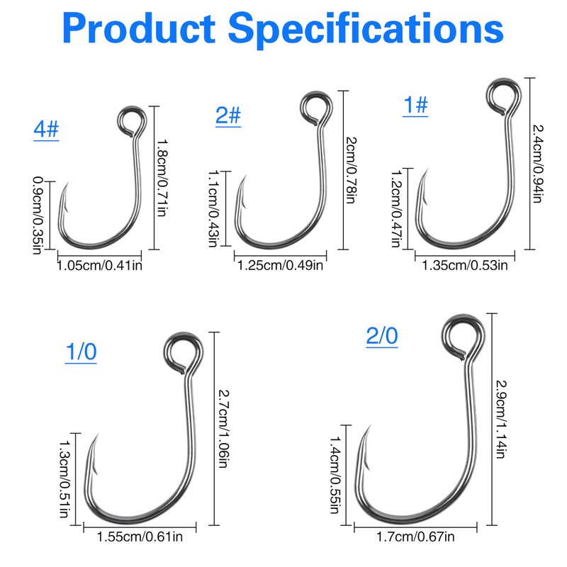 100pcs Inline Single Hooks Large Eye Single Replacement Hooks High