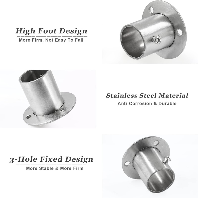 Moicstiy 4Pcs 3/4 Inch Dia Closet Rod Flange Holder Stainless