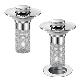 Bathroom Sink Drain Strainer, Pop-up Sink Stopper Hair Catcher with Removable Stainless Steel Filter Basket,Universal Drain Plug Filter Replacement for Bathroom Shower Sink Stopper(2Pcs)